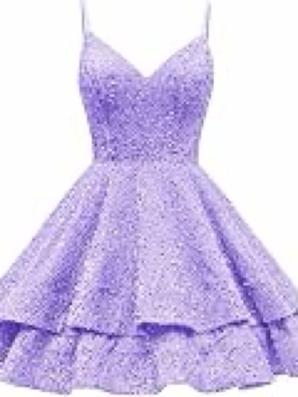 Lilac Sparkle V-Neck Prom Dress with Spaghetti Straps